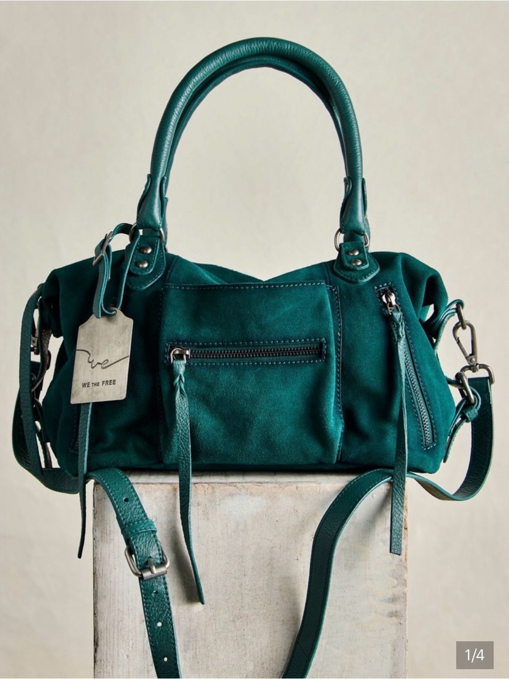 Free People We The Free Suede Baby Emerson Bag Forest Dew SOLD OUT COLOR!